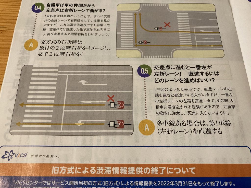 自転車直進 左折専用レーンが二つ